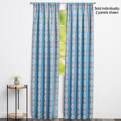 Southwestern Blue and Orange Polyester Light-Filtering Window Panel