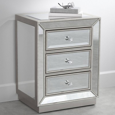 Elegant 25" Silver Mirrored Accent Table with Faceted Glass Knobs