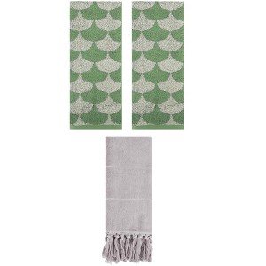 REGALWOVEN 3 Packs Cotton Geometric and Solid Absorbent Soft Hand Towel for Bathroom Kitchen - 1 of 4