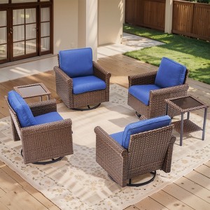 Buenhomino 6-Piece Patio Rocking Swivel Chair Outdoor Wicker Rattan Bistro Set with Tempered Glass Side Table for Garden, Deck, and Balcony, Sand - 1 of 4