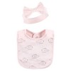 Hudson Baby Infant Girl Cotton Bib and Headband or Caps Set, Pink Gray Elephant, One Size - 4 of 4