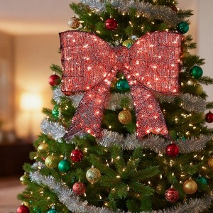 NAYSAYE Large Christmas Bowknot Outdoor Decoration Festive Red Tinsel Ornament for Door Porch and Yard Display, Red, 28.3"*4.7"*25.6" - 1 of 4