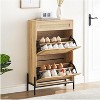 Rattan Shoe Cabinet for Entryway, 2-Flip Drawer Storage Organizer with Adjustable Shelf, Narrow Freestanding Hidden Shoe Rack for Home Storage - 2 of 4