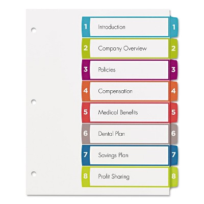 Avery Ready Index Table of Contents Dividers Multicolor Tabs 1-8 Letter 11841