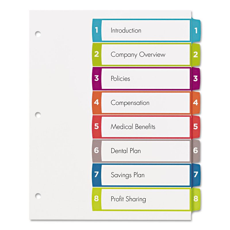 Avery Ready Index Table of Contents Dividers Multicolor Tabs 1-8 Letter 11841, 1 of 10