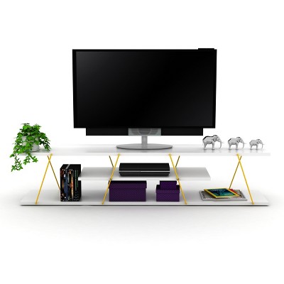 Vynxaria Tars Mid-Century Modern TV Stand ¨C 56" Open Storage with 4 Shelves