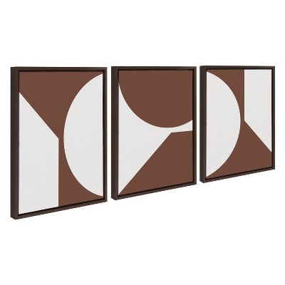 Kate and Laurel Sylvie Minimal Max Mod Set Brown Framed Canvas by The Creative Bunch Studio, 3 Piece 18x24, Walnut Brown