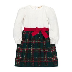 Hope & Henry Girls' Organic Long Sleeve Skater Sweater Dress with Bow, London Intarsia, 6 - 1 of 3