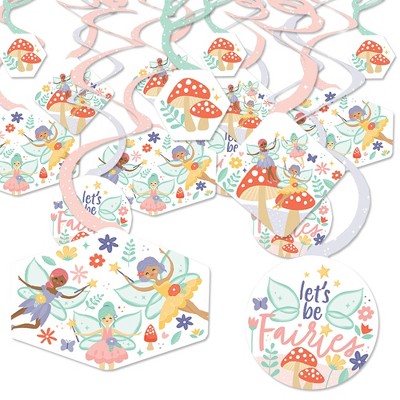 Big Dot of Happiness Let's Be Fairies - Fairy Garden Birthday Party Hanging Decor - Party Decoration Swirls - Set of 40