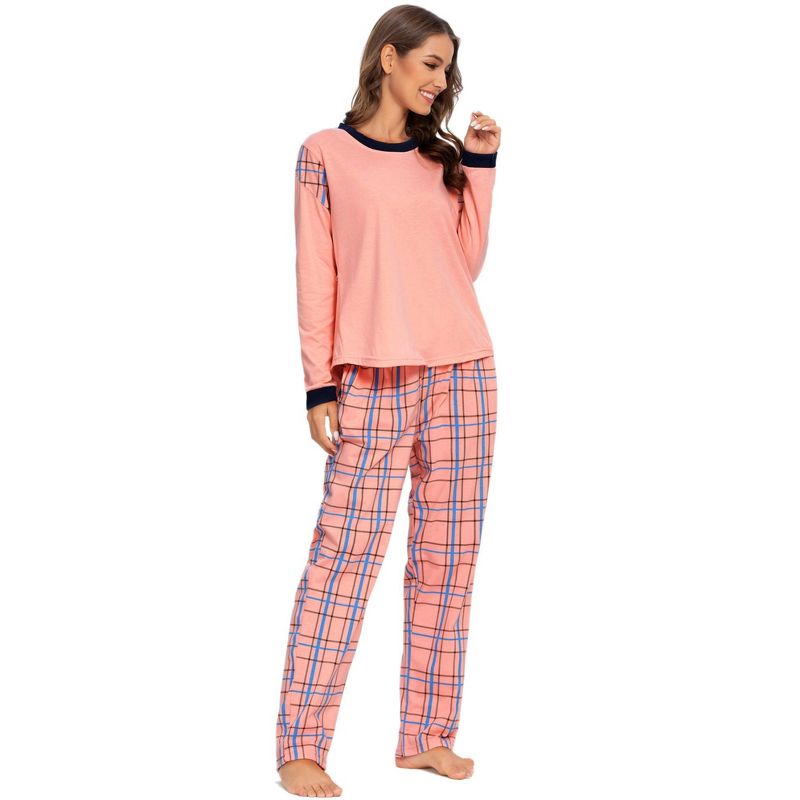 cheibear Womens Sleepwear Pjs Lounge Round Neck with Pants Nightwear Pajama Set, 3 of 6