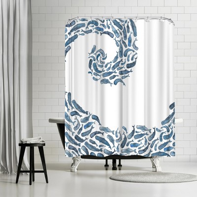 Americanflat Whale Wave by Elena Oneill 71" x 74" Shower Curtain