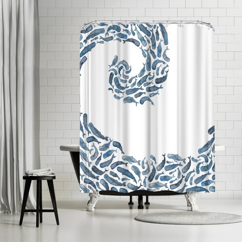 Americanflat Whale Wave By Elena Oneill, Lenox Simply Fine Chirp Shower Curtain