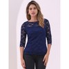 INSPIRE CHIC Women's Floral Lace 3/4 Sleeve Crew Neck Casual Elegant Blouse - 4 of 4