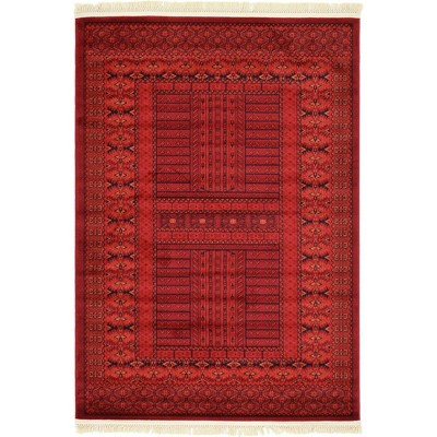 Handmade 4' x 6' Rectangular Red Synthetic Easy-Care Stain-Resistant Rug