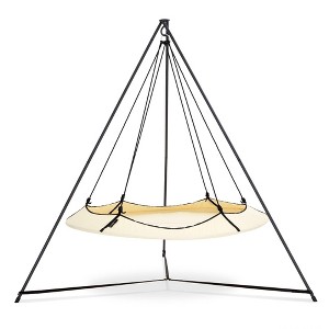 Hangout Pod 6' Circular Outdoor Family Hammock Bed and Stand Set Black/Cream: Weather-Resistant, Mold-Resistant, Includes Storage Bag - 1 of 4