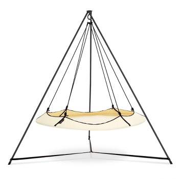Hangout Pod 6' Circular Outdoor Family Hammock Bed and Stand Set Black/Cream