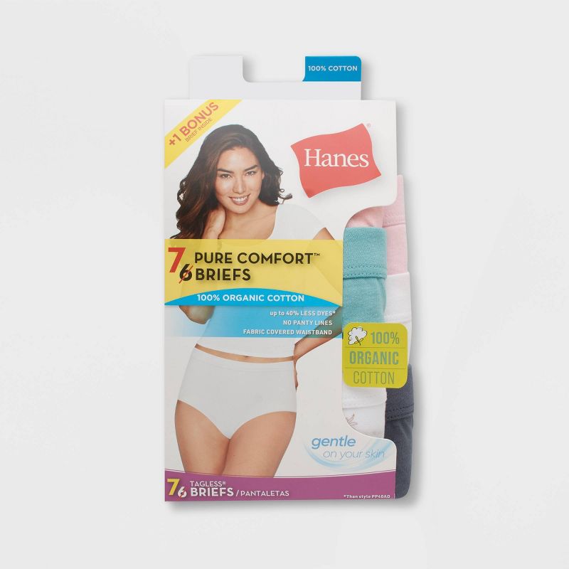 Hanes Women's 6+1 Bonus Pack Pure Comfort Organic Cotton Briefs - Colors May Vary , 2 of 5