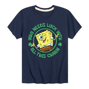 Boys' - SpongeBob Squarepants - Who Needs Luck With This Charm Short Sleeve Graphic T-Shirt - 1 of 4