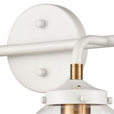 Midcentury Modern Matte White and Satin Brass 2-Light Outdoor Sconce