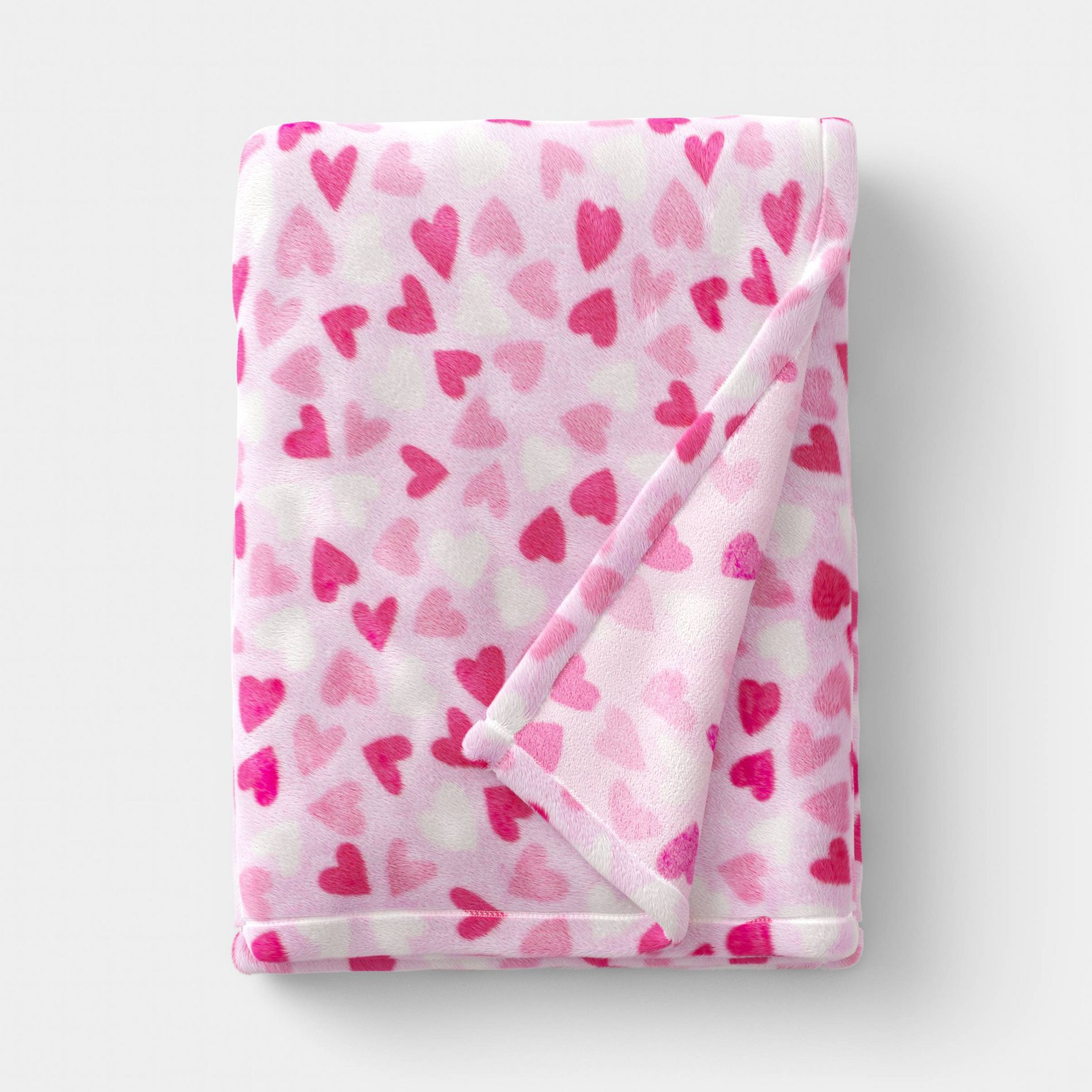 Mini Hearts Printed Plush Throw Pink/Ivory - Room Essentials™