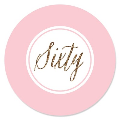 Big Dot of Happiness Chic 60th Birthday - Pink and Gold - Birthday Party Circle Sticker Labels - 24 Count