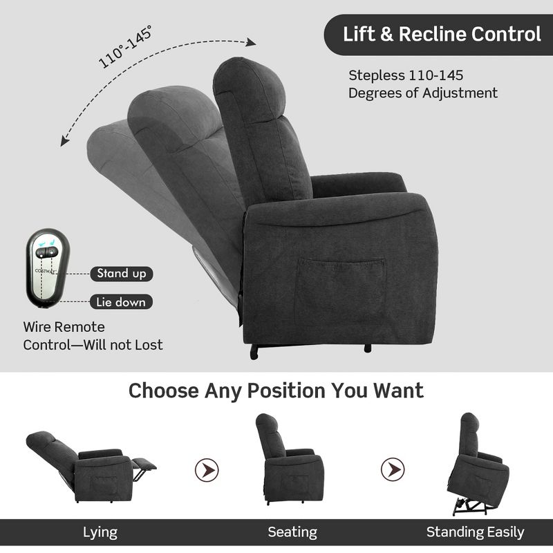 Costway Power Lift Recliner Chair for Elderly Living Room Chair w/ Remote Control Grey\Brown, 5 of 11