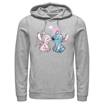 Men's Lilo & Stitch Angel Cute & Fluffy Pull Over Hoodie - Athletic Heather  - Large : Target