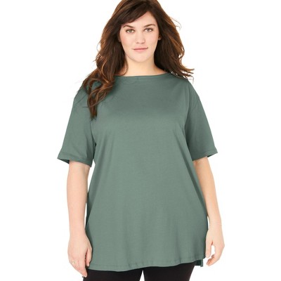Woman Within Plus Size Perfect Short-Sleeve Boatneck Tunic