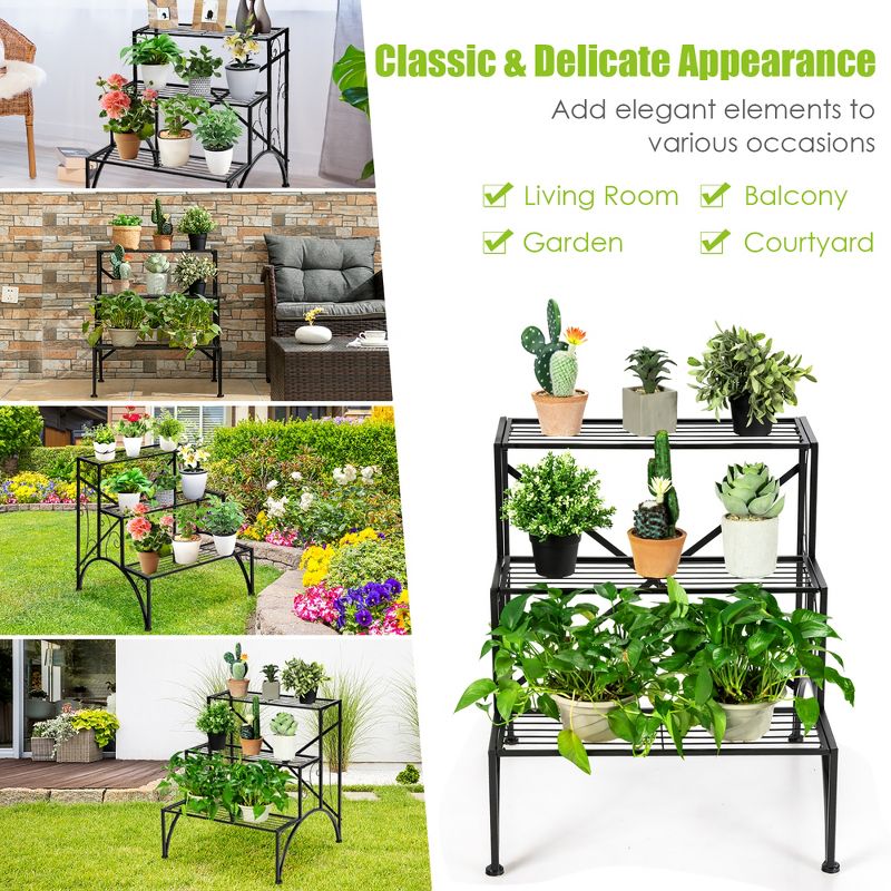 Costway Plant Rack 3-Tier Metal Plant Stand Garden Shelf Stair Style Decorative, 3 of 11