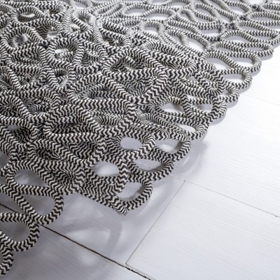 Hand-Knotted Black Synthetic Rectangular 4' x 6' Rug