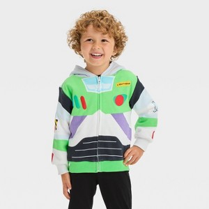 Toddler Boys' Disney Toy Story Buzz Lightyear Halloween Faux Shearling Hood Cosplay Fleece Zip-Up Sweatshirt - White - 1 of 4