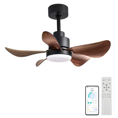 Duclsaty 28" Smart Ceiling Fan with Light, 5 brown Blades, 3 Colors, 6 Speeds, Remote/APP Control, for Bedroom/Kitchen
