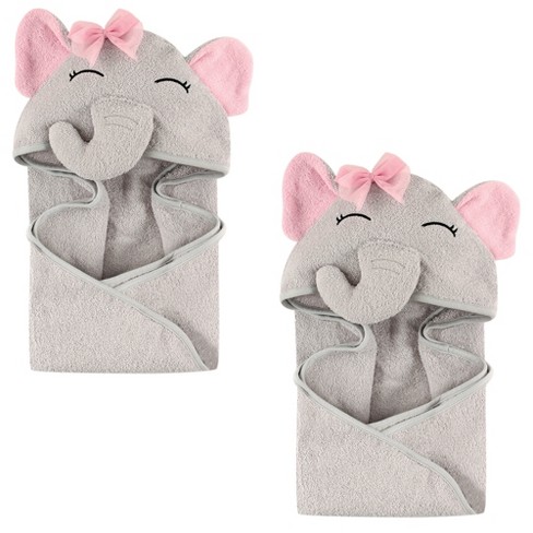 Hudson Baby Infant Girl Cotton Animal Face Hooded Towel, Pretty Elephant  2-piece, One Size : Target