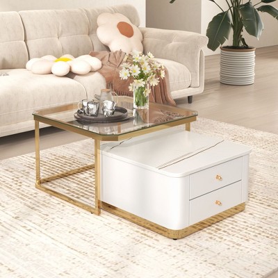 NicBex Modern Nesting Coffee Table with Storage,Rectangular Center Table for Living Room, Living Room Furniture,White