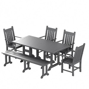 WestinTrends 6 Piece Outdoor Patio Dining Set Outdoor Table and Bench Armchair Set - 1 of 2