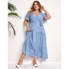 Coolmee Women Summer Maxi Dress Plus Size V Neck Wrap Floral Print Short Sleeves Ruffle Tiered Dress with Belt - 4 of 4