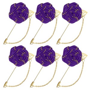 Unique Bargains Wedding Rose Men Suit Boutonnieres Lapel Pin with Gold Leaf Brooch 6 Pcs - 1 of 4