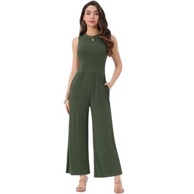 INSPIRE CHIC Women's Dressy Casual One Piece Outfits Sleeveless Crewneck Wide Leg Summer Jumpsuit