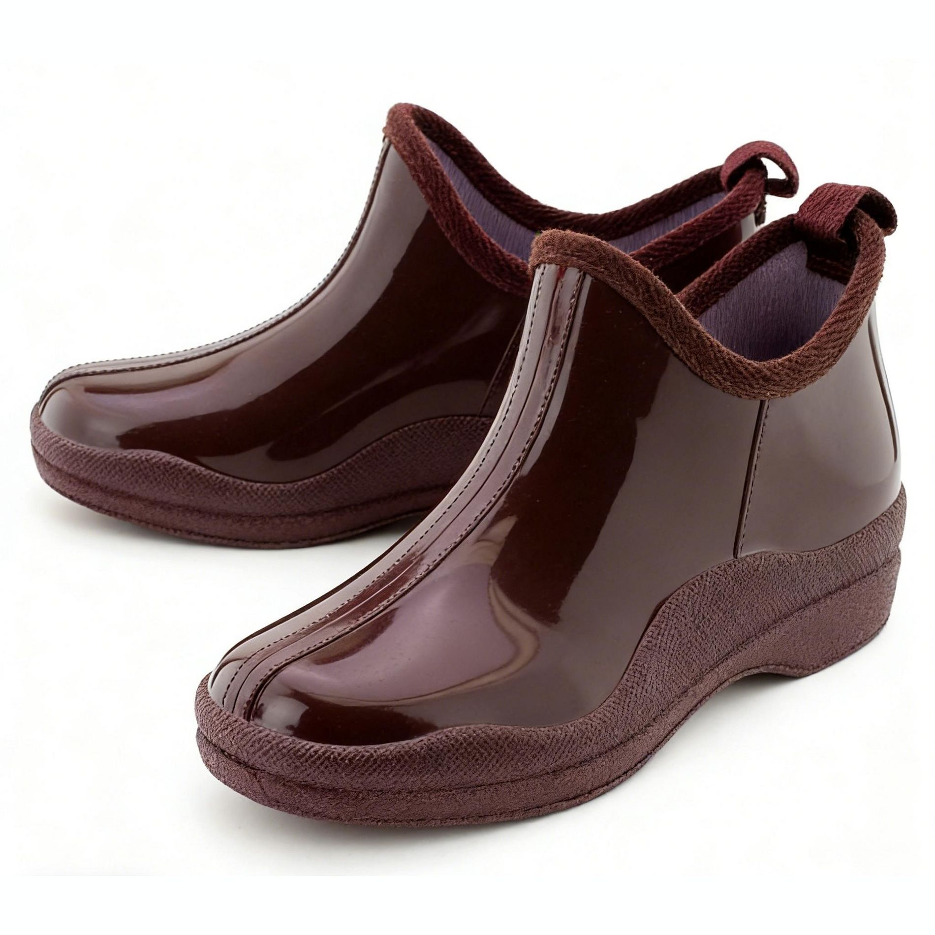 Women's Short Rain Boots Brown Garden Ankle Shoes Fashion Rainboots