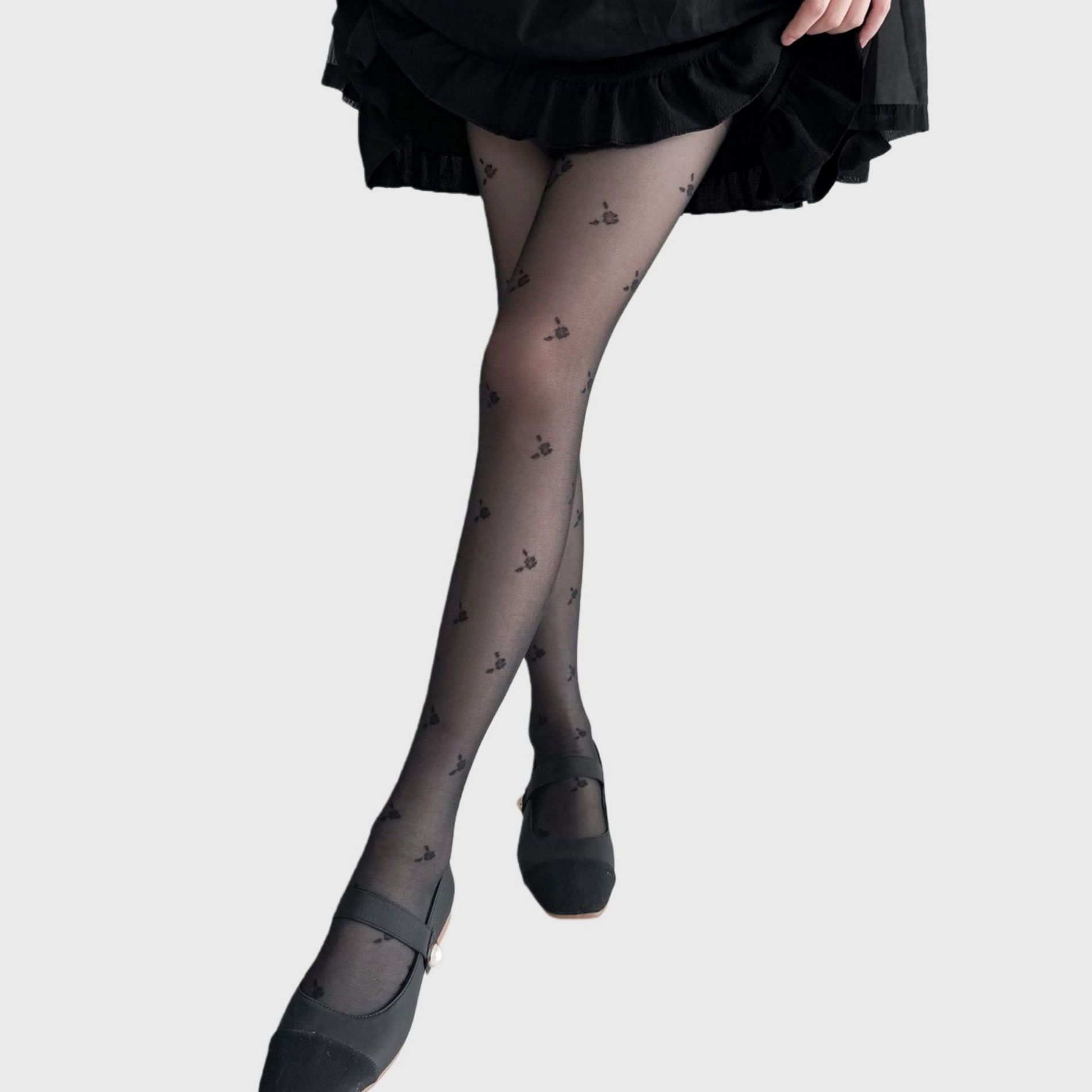 Anna-Kaci Women's 2-Piece Set Sheer Cherry Pattern Tights with Soft Stretchy Knit, Delicate Allover Motif, and Lightweight Feel - Black