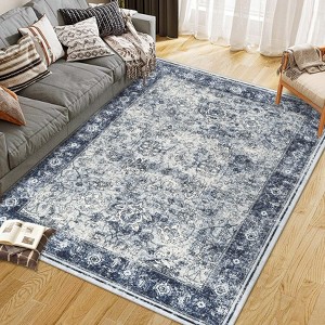 Area Rug Washable Rugs Vintage Tradition Floor Carpet Distressed Indoor Home Decor Thin Retro Accent Rug for Living Room Bedroom, Non Slip Design - 1 of 4