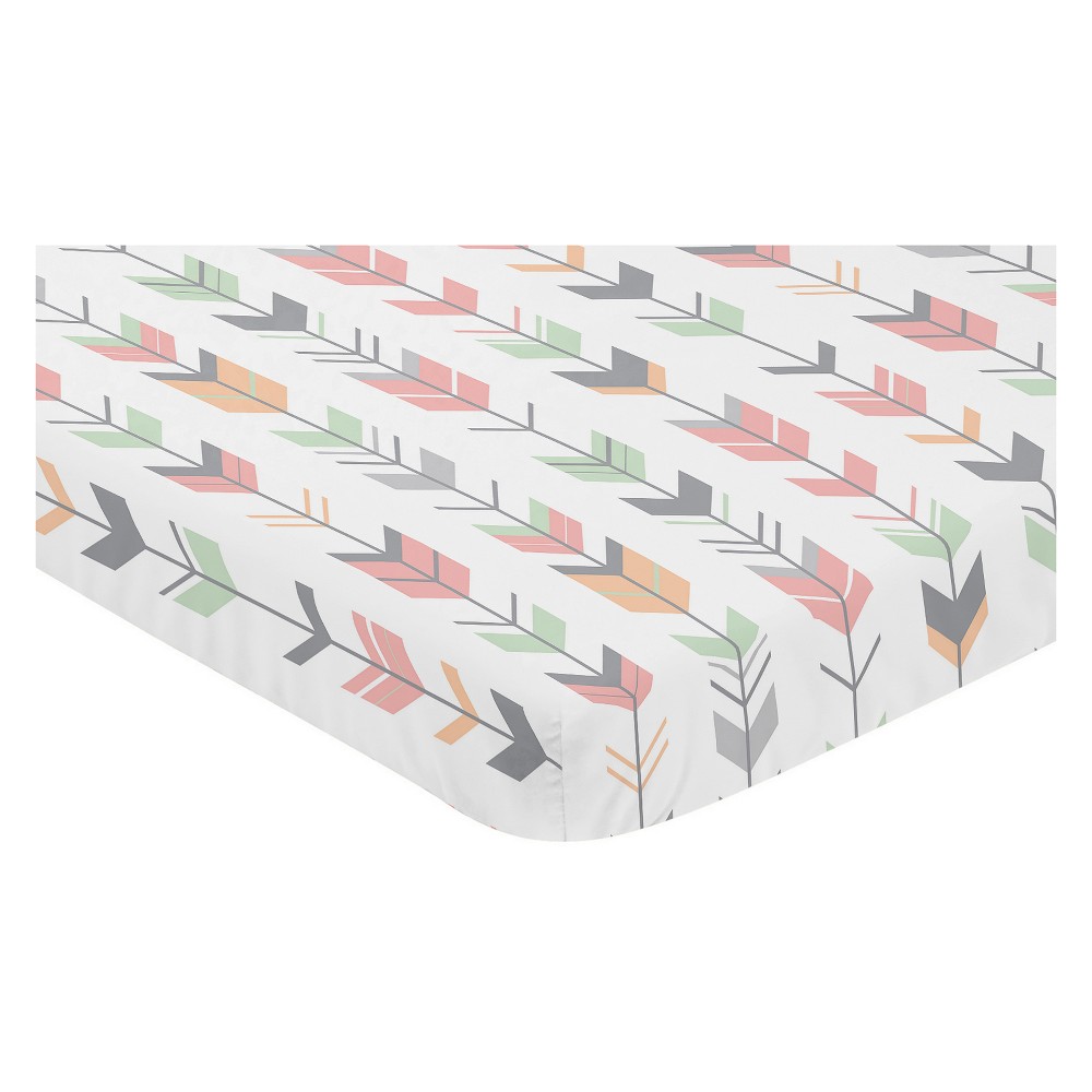 Sweet Jojo Designs Mini Fitted Sheet - Mod Arrow Coral -  75003574