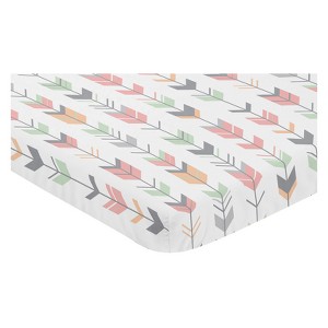 Sweet Jojo Designs Mini Fitted Sheet - Mod Arrow Coral