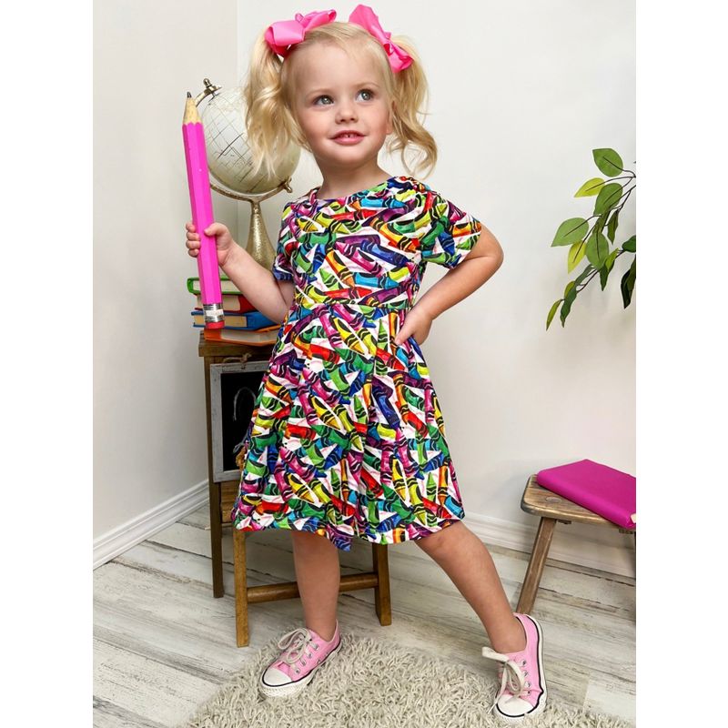 Girls Color Me Rainbow Crayon Print Dress - Mia Belle Girls, 5 of 7