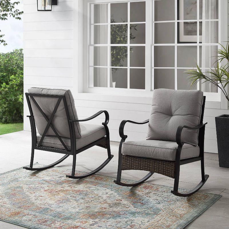 2pk Dahlia Outdoor Steel Rocking Chairs Taupe/Matte Black - Crosley, 2 of 10