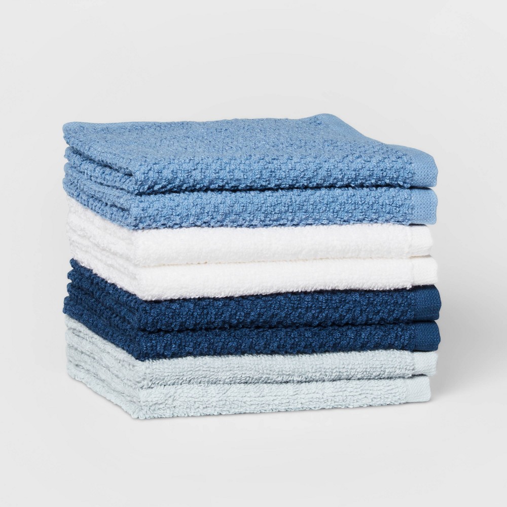 (Case of 6 pack of ) 8pc 12"x12" Washcloth Set Blue - Pillowfort