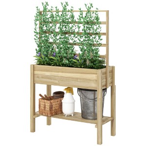 Aghana Digitals Fir Wood Raised Garden Bed with Trellis & Storage Shelf, Outdoor Planter Box with - 1 of 4