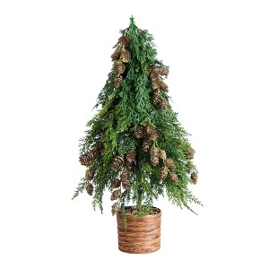 Nearly Natural 2' Artificial Down Swept Cedar Christmas Tree with Pinecones in Rustic Decorative Planter - 1 of 4