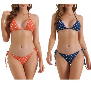 INSPIRE CHIC Women's Polka Dots Halter Double Tie Back Triangle Bottoms Swimwear Bathing Bikini Suits 2 Sets - 1 of 4