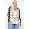 Slickblue Plus Size Floral Print Top, Raglan Striped Sleeve T-Shirt, Round Neck, Casual Style, Color and Size Options - 2 of 4